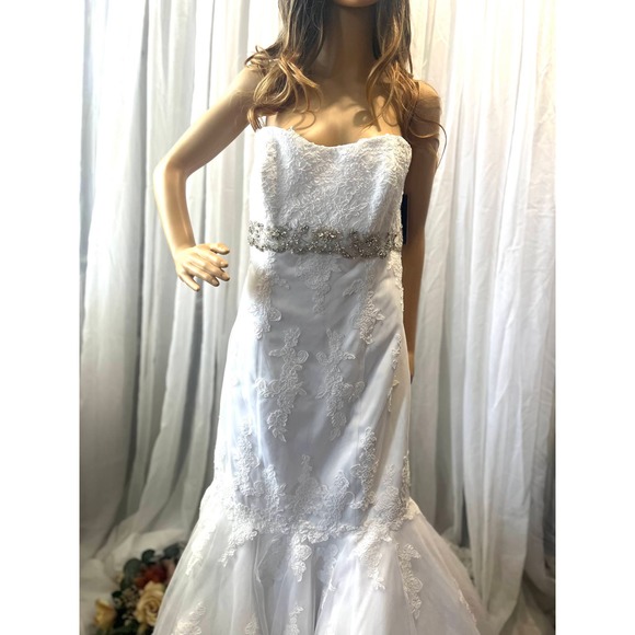 COSMOBELLA Designer Strapless Lace Wedding Dress Mermaid Style Bling Belt - Picture 2 of 10